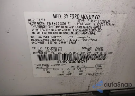 2018 Ford Taurus Limited из США, поврежденный, VIN 1FAHP2F83JG105265